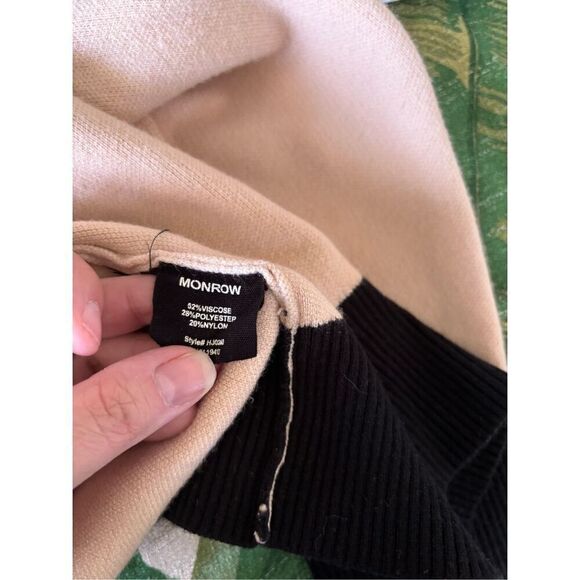 Monrow black tan color block cardigan with sleeve detail size medium old money - Picture 3 of 14